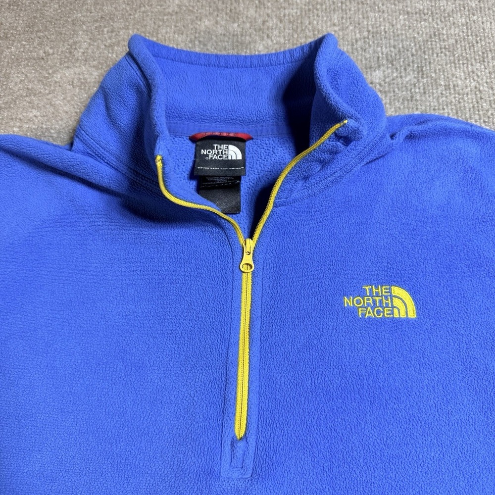 The North Face Polartec Classic Fleece 1/4 Zip Pullover Blue Yellow Logo Medium